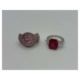 Sterling Silver Pink and Red Stone Ring Lot