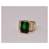 14K Yellow Gold Tourmaline and Diamond Ring