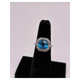 14K White Gold Topaz and Diamond Ring