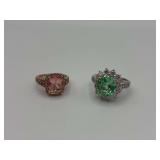 Sterling Silver Pink And Green Stone Rings Lot Of Two