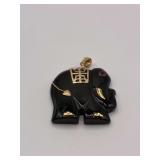 14K Yellow Gold Black Stone Elephant Pendant