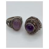 Sterling Silver Purple Stone Rings, Lot of 2