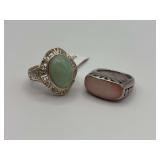 Sterling Silver Green And Pink Stone Rings