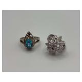 Sterling Silver Blue Gemstone and Clear Stone Cluster Ring Lot