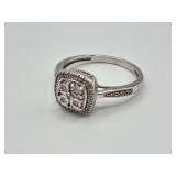 Sterling Silver Diamond Cluster Ring