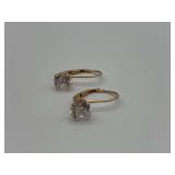 14K Yellow Gold Clear Stone Leverback Earrings