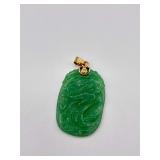 14K Yellow Gold Carved Jade Pendant- GSJ
