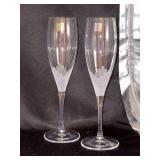 NIB - Set of (2) Vintage Hoya Etched Crystal Champagne Flutes - 8-1/2” tall - CYH0043