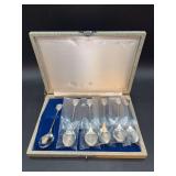 Set of (6) NEW stainless baby spoons with pearl-like beads on the finial - in keepsake box