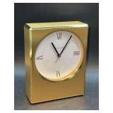 Authentic Vintage MCM Tiffany & Co Swiss Made Luxury Gold Tone Table/Desk/Mantle Clock - 4-1/2 x 1-3/4 x 6 tall - price on bottom marked $500