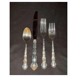Sterling 4-pc. place setting of Tara by Reed & Barton - includes dinner fork, salad fork, teaspoon & knife - weight of everything except knife is 126.2 grams