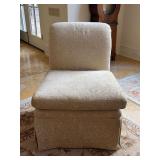 Baker Furniture off-white, patterned upholstered skirted parson’s chair - 25-1/2 x 20 x 18-1/2 tall to seat (32 tall overall)