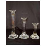 Set of (3) CESKA Handmade European Lead Crystal Candlesticks in original velvet storage box - 8-3/4” tall - 6-1/2” tall and 4-1/2” tall