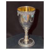 Pair of Stanetzky Israel Sterling & Turquoise Kiddush Cups - 3-1/4” tall - missing 1 turquoise - 48.6 grams