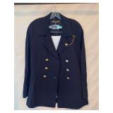Navy blue Griffith Gray St. John double breasted ladies jacket with 100% white silk scarf from same maker - size 8