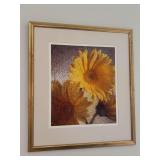 Beautiful textured-look floral print in gold frame - 31-1/2 x 35-3/4