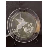 NEW Stunning HOYA Boehm Lead Crystal Plate with Frosted Hummingbird Motif - 8-1/4” - CDS941A