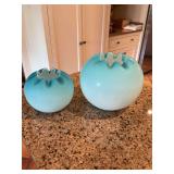 Two blue Fenton satin Rose Bowls 5 1/2 inches and 4 inches