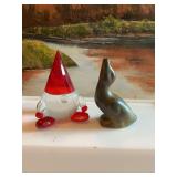 Simon and Designs Red Gnome paperweight 4 1/2 inches and a vintage duck.