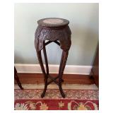 14“ x 36“ Chinese carved wood plant stand with marble insert top