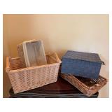 Group of 4 containers as shown, three are wicker baskets