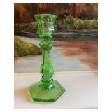 7 1/2 inch green depression glass candlestick