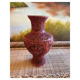 9 inch Chinese red lacquer Cinnabar vase