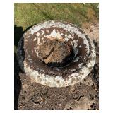 Vintage planter in yard -condition as shown 30 inches wide 23 inches tall
