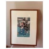 19” x 25” Antique Japanese wood block print of two Geisha’s. Circa 1870s