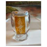 Vintage Chezc bohemian, amber cut to clear glass hurricane vase 6 inches