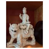 Old Tang Sancai manjuist Samantabhadra Boddhisattva porcelain Lion statue. 20“ x 15“ without stand. Does have wood stand.