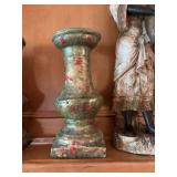 14 inch concrete candle holder in greens, gold and red￼