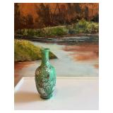 Antique Chinese Quin Dynasty 5 inch green floral vase