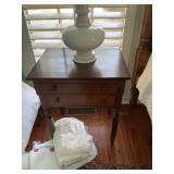 Antique two drawer side table. 24” x 18 1/2” x 29 1/2”.