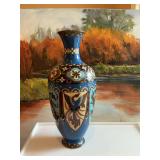 Dragon Phoenix Japanese Cloisonne antique Meiji enamel oriental vase. 10”