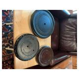 Group of three wooden lamp/vase/jar bases. 10 inches 8 1/2 inches and 7 1/2 inches.