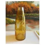 8 1/2 inch vintage bohemian Czech amber yellow cut to clear ducks vase