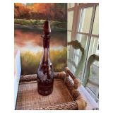 Egermann Thanksgiving decanter 1972 Czech Red art glass cut to clear.