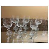 Bohemian Belfast cut Crystal wine glasses with faceted ball stem. 5 3/4”- set of six