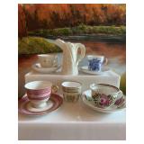 ￼ Royal Worchester Fernleaf bone China creamer with a porcelain cup and 4 cups and saucer sets