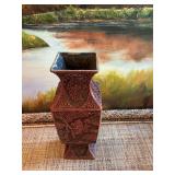 12 x 5“ Chinese Red Lacquer Cinnabar Square vase