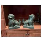 Pair of porcelain Chinese Foo Dog statues. 10 1/2” x 12” Guardian lions