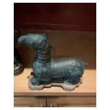9” x 8 1/2” Vintage Getz Bros. Bronze giraffe table lighter and cigarette storage