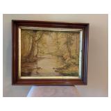 Antique stream portrait with gold and brown framing 28” x 24”