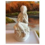 8 1/2 inch Bisque porcelain vintage Parian figure-girl holding bird