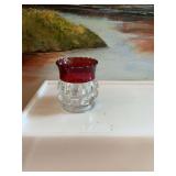 Antique Ruby Red flash stained to clear toothpick holder