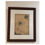 Nicely framed 19” x 23” antique Japanese wood block beauty print