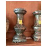 14 inch Concrete candle holder in greens, gold and red