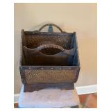 Wood and wicker magazine rack. 16” x 10” x 15”