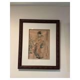 Nicely framed 19“ x 23“ antique Japanese wood block beauty print.
